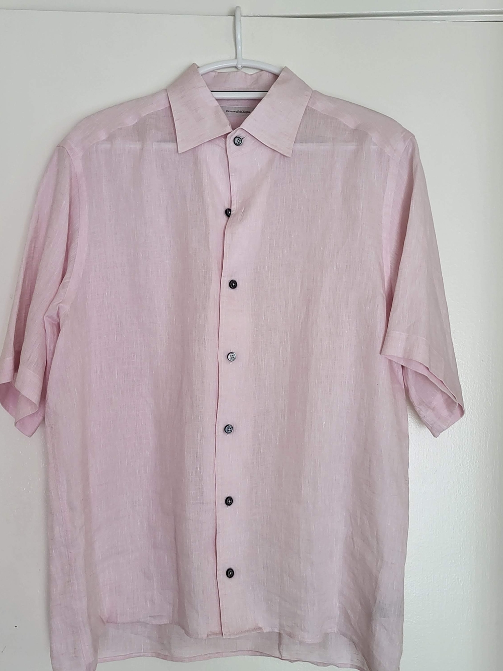 Ermenegildo Zegna Light Pink Short Sleeve Linen Button-Down Shirt Mens L Luxury